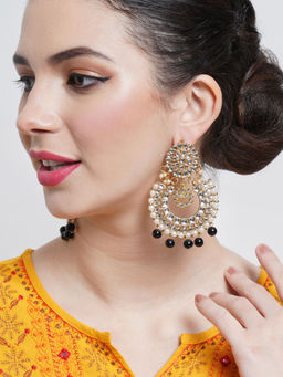 Karatcart - Gold Plated Black Drop Kundan Chandbali Earrings