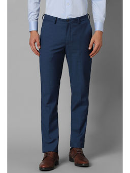 Louis Philippe - Men Navy Slim Fit Check Flat Front Formal Trousers