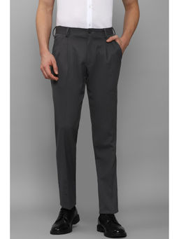 Louis Philippe - Men Grey Regular Fit Textured Flat Front Formal Trousers