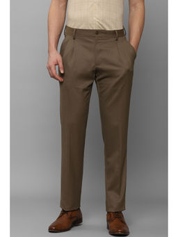 Louis Philippe - Men Brown Regular Fit Solid Pleated Business Casual Trousers