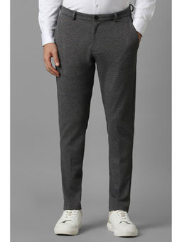 Louis Philippe - Men Grey Slim Fit Textured Flat Front Casual Trousers