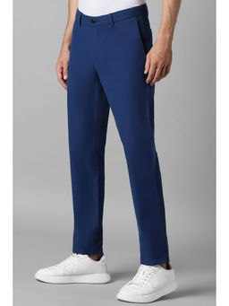 Louis Philippe - Men Blue Slim Tapered Fit Solid Flat Front Casual Trousers