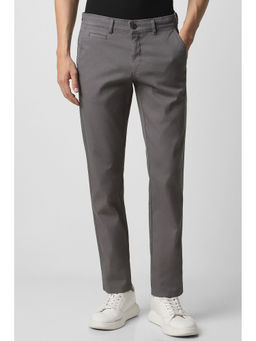 Van Heusen - Men Grey Textured Slim Fit Trousers