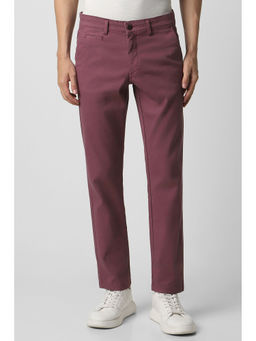 Van Heusen - Men Maroon Textured Slim Fit Trousers