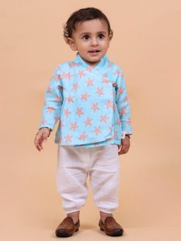 Mama & Peaches - Coral Starfish Muslin Angrakha with Pant (Set of 2)