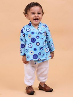 Mama & Peaches - Evil Eye Blue Muslin Angrakha with Pant (Set of 2)