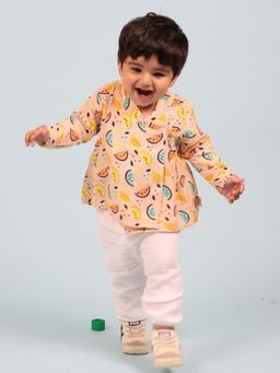 Mama & Peaches - Vibrant Lemons Muslin Angrakha with Pant (Set of 2)