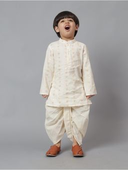 MUD KID - Heart Shaped Zari Printed Cream Kurta with Dhoti (Set of 2)