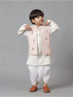 MUD KID - Bird Embroidered Jacket with Silk Kurta & Dhoti (Set of 3)