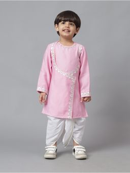 MUD KID - Pink Embroidered Angrakha Kurta with Dhoti (Set of 2)