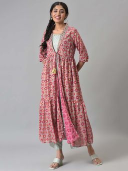 Aurelia - Liva Printed Kurta and Palazzo with Pink Poly Georgette Gilet (Set of 3)
