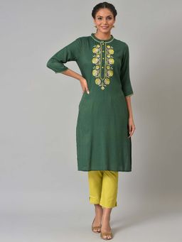 Aurelia - Green Liva Zari Embroidered Kurta with Trousers (Set of 2)