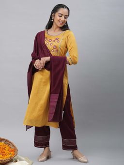 Aurelia - Yellow Embroidered Kurta with Pant and Dupatta (Set of 3)