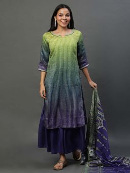 Aurelia - Purple Ombre Festive Short Kurta with Sharara and Dupatta (Set of 3)
