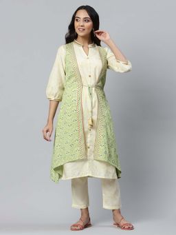 Aurelia - Green Sleeveless Sequined Gilet with Kurta and Pants (Set of 3)