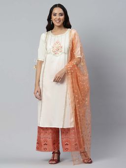 Aurelia - Liva Off-White Sequined Kurta with Straight Palazzo and Dupatta (Set of 3)