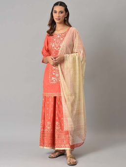 Aurelia - Peach Zari Embroidered Kurta and Palazzo with Printed Dupatta (Set of 3)