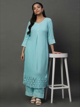 Aurelia - Blue Embroidered Causal Kurta and Palazzo (Set of 2)