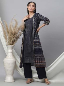 Aurelia - Blue Gilet with Kurta with Palazzo and Gilet (Set of 3)