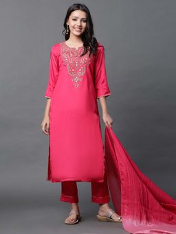 Aurelia - Dark Pink Dori Embroidered Kurta with Trousers and Dupatta (Set of 3)