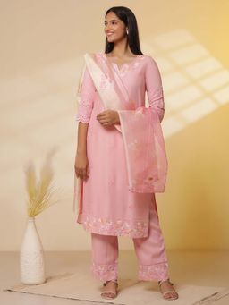 Aurelia - Pink Schiffli Embroidered Kurta with Pants and Ombre Dupatta (Set of 3)
