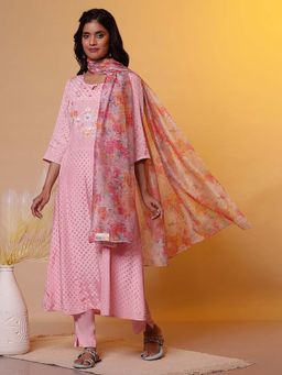 Aurelia - Pink Floral Printed Flared Kurta with Pants and Dupatta (Set of 3)