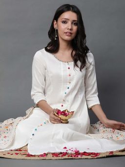 Aurelia - White Anarkali Kurta with Tights and Dupatta (Set of 3)