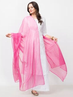 Fabindia - Pink Cotton Silk Kota Woven Plain Dupatta