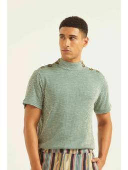 dash and dot - Two Shoulder Placket Polo Green Tshirt