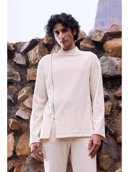 dash and dot - Ivory Knit Cord Side Zip Jacket