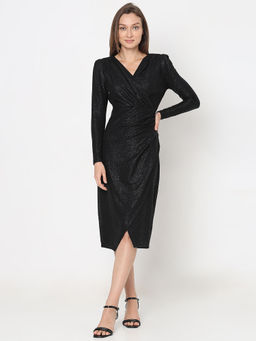 VERO MODA - Black Shimmer Lurex Wrap Dress