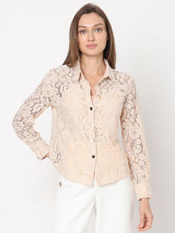 VERO MODA - Peach-Pink Floral Lace Shirt with Camisole (Set of 2)