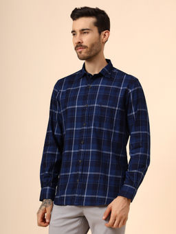 Cantabil - Men Navy Check Full Sleeve Casual Shirt
