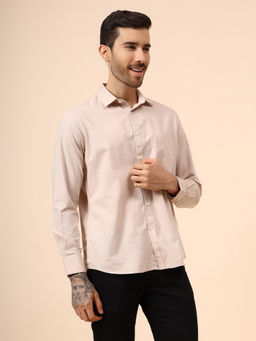 Cantabil - Men Beige Solid Full Sleeve Casual Shirt