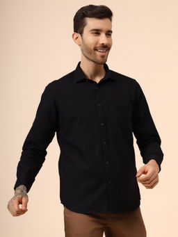 Cantabil - Men Black Solid Full Sleeve Casual Shirt