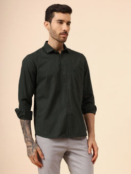 Cantabil - Men Olive Solid Full Sleeve Casual Shirt