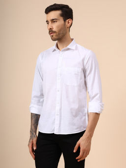 Cantabil - Men White Solid Full Sleeve Casual Shirt
