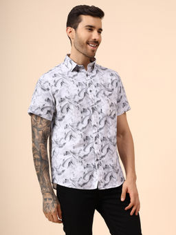 Cantabil - Men Grey Printed Half Sleeve Casual Shirt