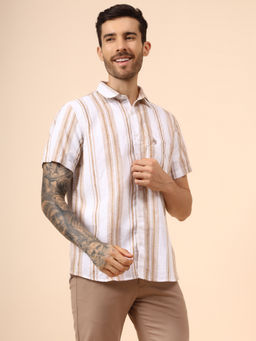 Cantabil - Men Khaki Stripe Half Sleeve Casual Shirt