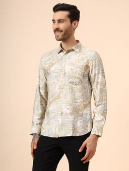 Cantabil - Men Grey Printed Full Sleeve Casual Shirt