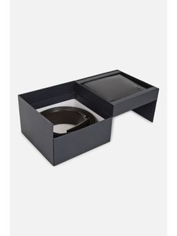 Allen Solly - Men Black Textured Formal Belt and Wallet (Set of 2) (L)