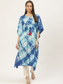 Maaesa - Blue Tie - Dye Rayon Kaftan Kurta