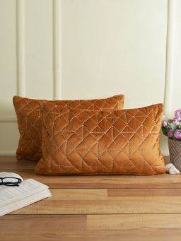 Eyda - Super Soft Rust Color Set Of 2 Quilted Cushion Cover-12X20 Inch