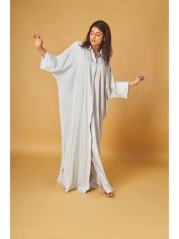 Maisolos - Grey Crepe Satin Kaftan Shirt Maxi Dress