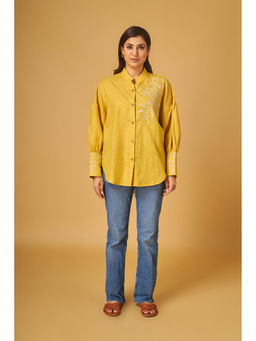 Maisolos - Mustard Linen Embroidered Shirt