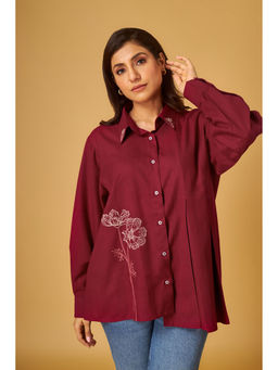 Maisolos - Maroon Box-Pleat Embroidered Shirt