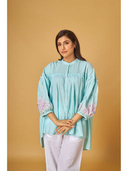 Maisolos - Light Blue Linen Embroidered Shirt