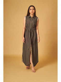Maisolos - Brown Linen Shirt Maxi Dress (Set of 2)