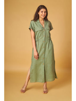 Maisolos - Sage Green Linen Shirt Maxi Dress