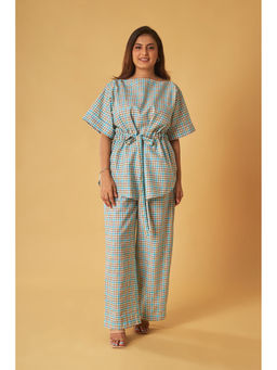 Maisolos - Blue Checkered Linen Co-Ord (Set of 2)